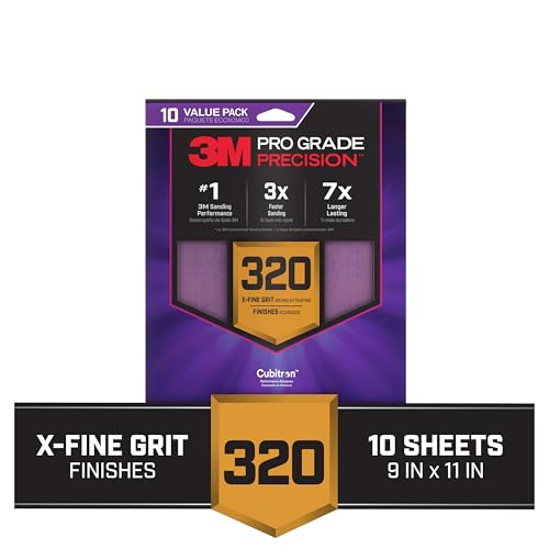 3M Pro Grade Precision Sanding Sheets with No-Slip Grip, 9 x 11 in, 320 Grit, 10-Pack (SHR320-PGP-10T) - style: 320 Grit, 10 Sheets, 9" x 11"