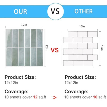 Peel and Stick Tile，New Upgrade Thicker Design Self Adhesive 12" x 12" Large Premium Peel and Stick Backsplash for Kitchen (Sage). - color: Sage