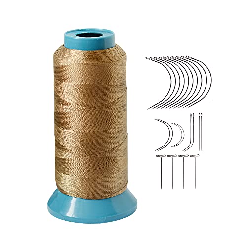 Hair Weaving Thread with C/J/I/T Needles 1200 Yards 250 D Strength Polyester Thread Sewing Thread for Making Wigs Hair Extension Kit (Dark Blonde) - color: Dark Blonde