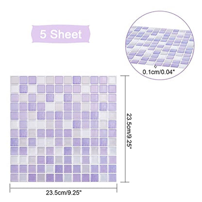 PH PandaHall 5pcs Peel and Stick Backsplash Purple Square 3D Mosaic Removable Tile Stickers Self Adhesive Tiles Stick-on Vinyl Wall Tiles for Kitchen Bathroom Home Decor, 9.3" X 9.3" Covering 3 Sq.ft