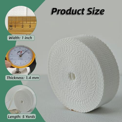 Cotton Webbing 1 Inch 5 Yards for Bag Strap Sewing Crafts, White - color: White