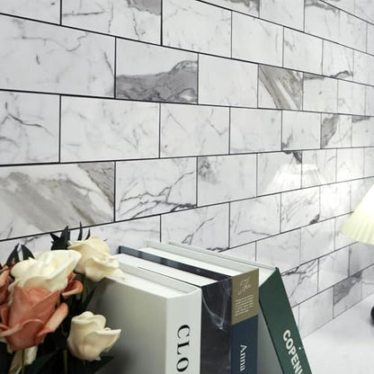 Vamos Tile 100-Piece Glossy Statury White Peel and Stick Backsplash Tile - color: Statury White with Dark Gray Grout