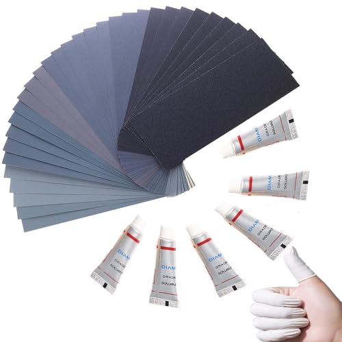 Extra Fine Sand Paper 120 to 20000 High Grit, 60 PCS Sandpaper Sheets with 10 Finger Cots, 6 Polishing Pastes, Assorted Wet Dry Sandpaper Assortment, for Car Wood Metal Furniture 9.1 x 3.6'' (60 PCS) - style: 60PCS