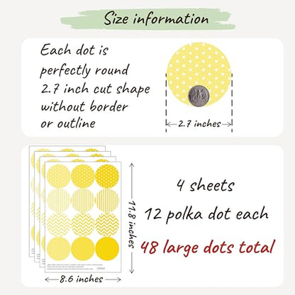 Boho Polka Dot Wall Sticker, 48 Removable and Repositionable Pattern Decals - Premium Fabric Material, Polka Dots, Stripes, Chevrons and Solid in 3 Shades of a Color (Yellow) - color: Yellow