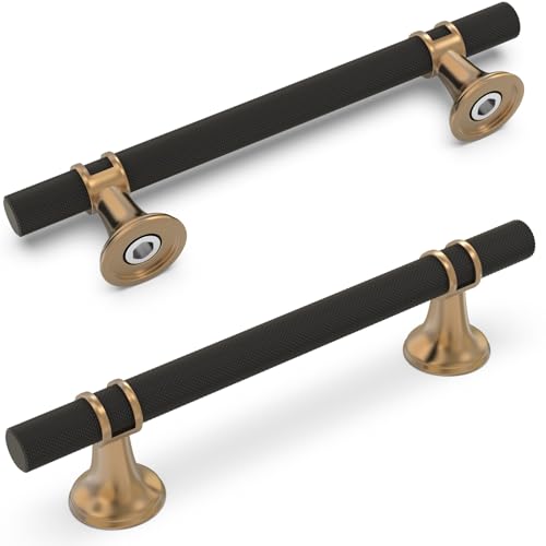 20 Pack 5 Inch Black and Champagne Bronze Cabinet Handles - color: Black and Champagne Knurled, size: 5'' Hole Center(128mm)
