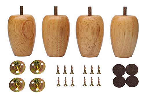 Wood Furniture Legs Set of 4 Sofa Legs 4 inch Solid Hardwood Finished Replacement Feet for End Tables Cabinet Dresser Furniture Restoration
