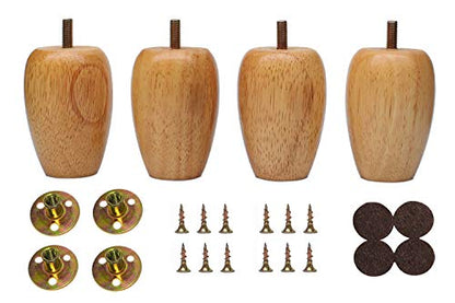 Wood Furniture Legs Set of 4 Sofa Legs 4 inch Solid Hardwood Finished Replacement Feet for End Tables Cabinet Dresser Furniture Restoration