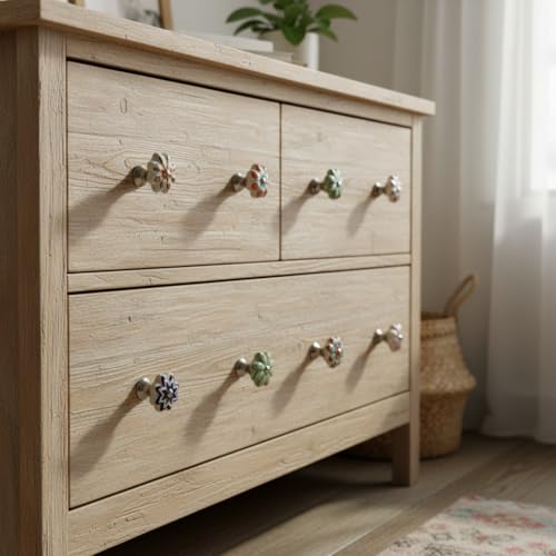 Ceramic Cabinet Knobs, Set of 12 Colorful Floral Drawer Knobs