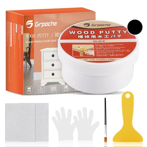 Wood Filler Putty Black Paintable, Stainable, Sandable Repair Kit 7 Ounce - color: Black