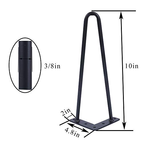 10 Inch Hairpin Legs 3/8" Dia 2 Rods, Black Furniture Table Feet 4pcs - color: Black, size: 10 Inch