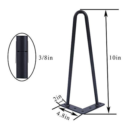 10 Inch Hairpin Legs 3/8" Dia 2 Rods, Black Furniture Table Feet 4pcs - color: Black, size: 10 Inch