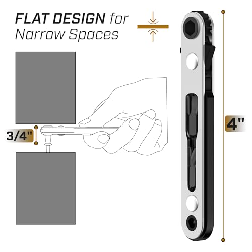 Bates- Mini Ratchet Wrench, 1/4" Magnetic 90 Degree Screwdriver, Black, Low Profile Right Angle Screwdriver for Tight Spaces - color: Black, size: 1 pcs