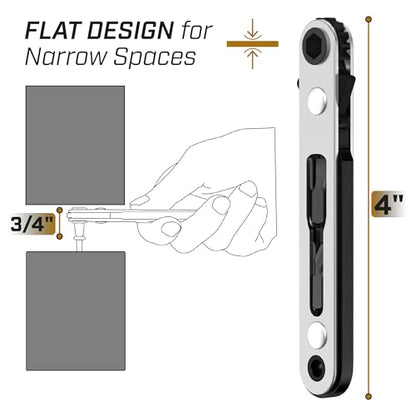 Bates- Mini Ratchet Wrench, 1/4" Magnetic 90 Degree Screwdriver, Black, Low Profile Right Angle Screwdriver for Tight Spaces (Pack of 2) - color: Black, size: 1 pcs (Pack of 2)