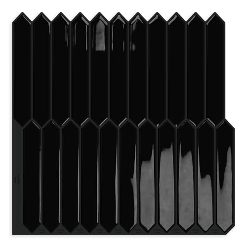 10 Sheets Long Hexagon Tile Peel and Stick Backsplash - color: Black
