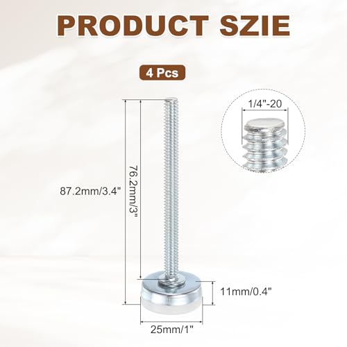 uxcell 4Pcs Furniture Leveling Feet, 1/4"-20x3 x1 Adjustable Metal - size: 1/4"-20 x 3" x 1"