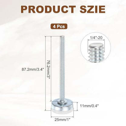 uxcell 4Pcs Furniture Leveling Feet, 1/4"-20x3 x1 Adjustable Metal - size: 1/4"-20 x 3" x 1"