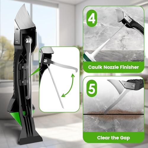 Caulking Tool 6 in 1 Silicone Caulking Grout Removal Sealant Finishing Tool with Grout Scraper, 6 Exchange Silicone Pads, Adhesive Residue Scraper Seam Repair Kit for Kitchen Bathroom