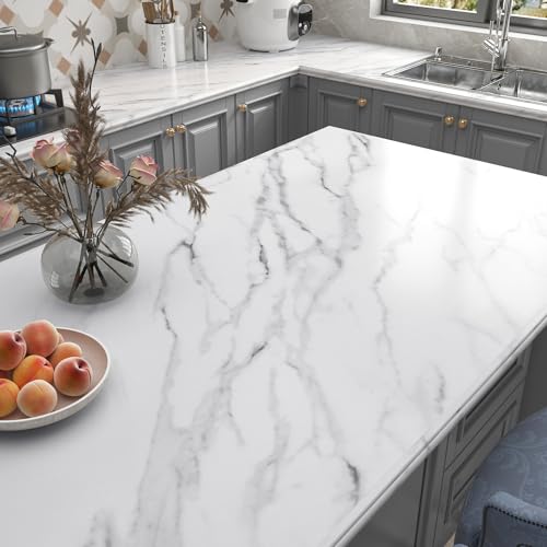 ICOOP White Grey Countertop Contact Paper Marble Contact Paper 15.8"×120" - color: White and Grey, size: 15.8" x 120"