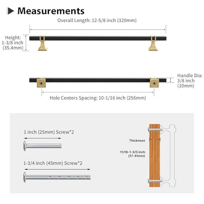 25 Pack 10 Inch (256mm) Black and Gold Cabinet Pulls Kitchen Cabinet Handles, Black and Gold Cabinet Handles Square Dresser Drawer Pulls Black Kitchen Cabinet Hardware - color: Black & Matte Gold, size: 10 inch (256mm) Hole Center Pull