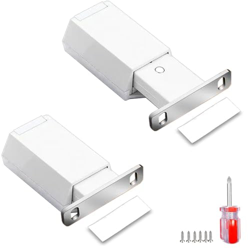 Push to Open Door Latch Cabinet Hardware ZKRIOC 2 Pack Magnetic Push Latch & Lock Heavy Duty Touch Latch and Catch for Hidden Door Drawer Push Release Tip on Strong Pop Out, White - color: White, size: 2 Pack