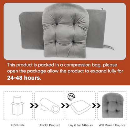 JZHLLA Glider Rocker Replacement Cushion Set with Storage Pockets Soft Flannel Fabric & High-Resilience Foam Non-Slip Back Rocking Chair Cushion for Living Room Rocking Chair(Grey) - color: Grey