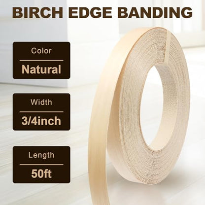 Biaungdo Birch Edge Banding 3/4 Inch x 50ft Iron-On Veneer for Cabinet