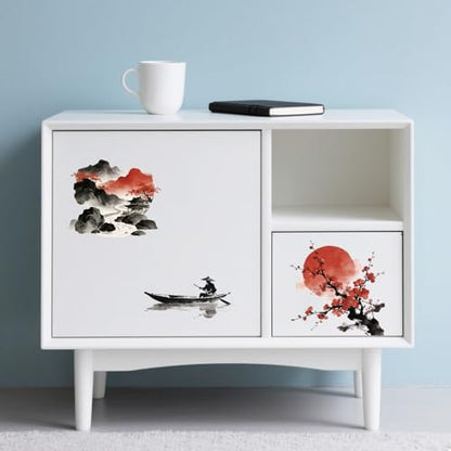 Peacoblue Chinese Ink Landscape Rub On Transfers for Furniture Craft 6"x12" - style: Chinese Style Ink Scenery
