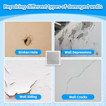 Wall Repair Patch Kit Upgraded Size, 6 Pcs 10 Inch Self Adhesive Pieces Aluminum Drywall Repair Kit, with Its Own Large Squeegee and Scraping, GMingZTong