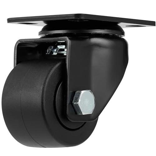 Finnhomy 2 Inch Caster Wheels Set of 4 Heavy Duty Low Profile Plate Swivel Casters Premium Solid Nylon Wheels 2,200 Lbs Anti-wear Furniture Casters Extra-Wide Smooth for Industrial Workbench Black - size: 2" (No Brake)