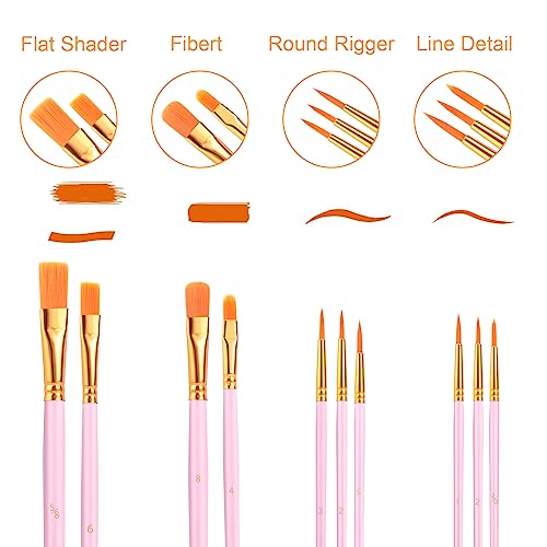 AROIC Acrylic Paint Brushes, 6 Packs/60 pcs Nylon Hair Paint Brush Set - size: 60pcs-pink
