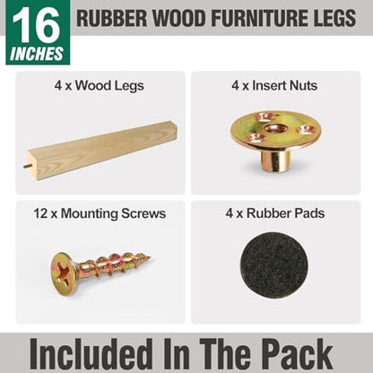 FoDau770 Square Furniture Legs 16 Inch, Ash Wood Legs with 5/16"-18 Bolts - size: 16 Inch