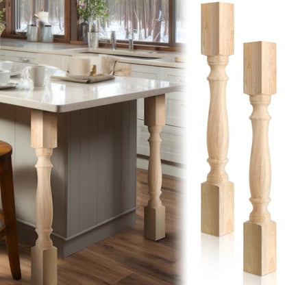 DoubleFill 2 Pcs Unfinished Kitchen Island Legs Wood Table Legs, Elegant - color: Elegant, size: 35.4" H X 3.7" W X 3.7" D