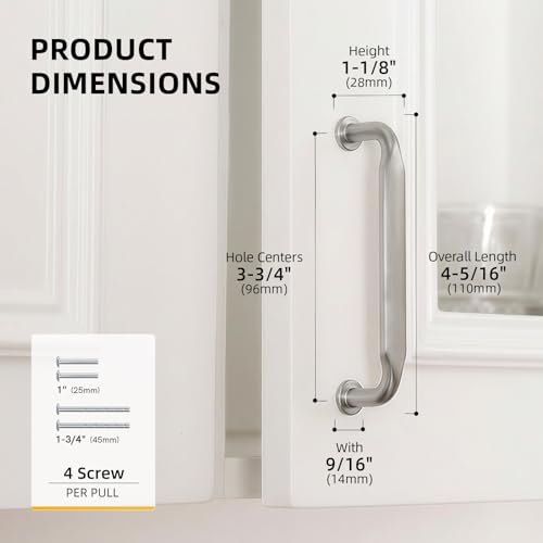 Goldenwarm 10 Pack 3-3/4 Inch Brushed Nickel Cabinet Pulls Solid Handles - color: Brushed Satin Nickel, size: 3-3/4 Inch Hole Center