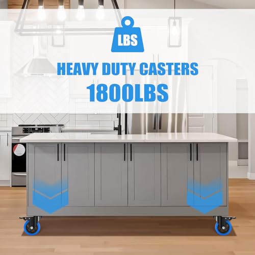 4 Inch Swivel Casters Set of 4, 1800 Lbs Heavy Duty Caster Wheels, Dual-Locking Castors with Brake, No Noise Top Plate Wheels for Furniture, Workbench and Carts (Free Hardware Kits) - size: 4inch