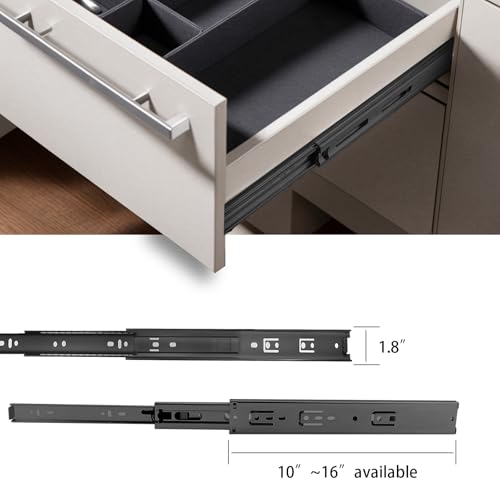 Full Extension Drawer Slides 12 Inch 1 Pairs Side Mount Metal Ball Bearing Drawer Slides Rails,10 12 14 16 18 20 22 Inch 100 LB Load Capacity Cabinet Wardrobe Slider Kitchen Glides - size: 12 Inch
