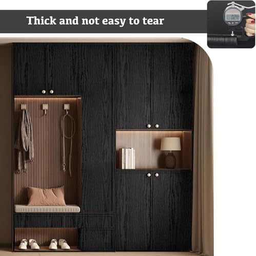 Abyssaly Black Wood Grain Contact Paper Peel and Stick Wallpaper Thicken - color: Black, size: 35.4" x 118"