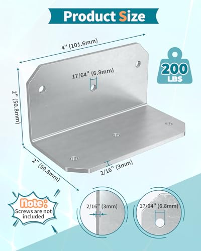 4 Inch L Bracket Corner Brace, 90° Angle Iron, Galvanized 4Pcs - color: Galvanized-4PCS