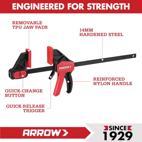 ARROW 2-Piece 12" Medium Duty Bar Clamps for Woodworking with 150LBS Force - size: 12"(2)