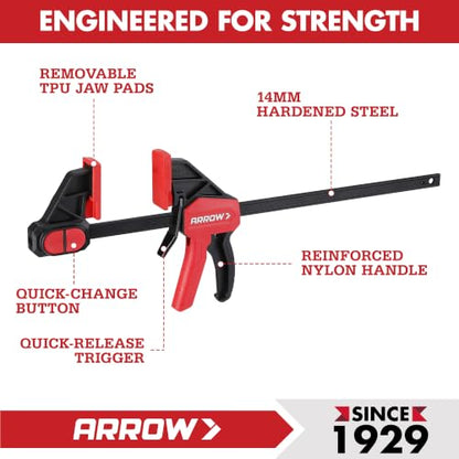 ARROW 2-Piece 12" Medium Duty Bar Clamps for Woodworking with 150LBS Force - size: 12"(2)