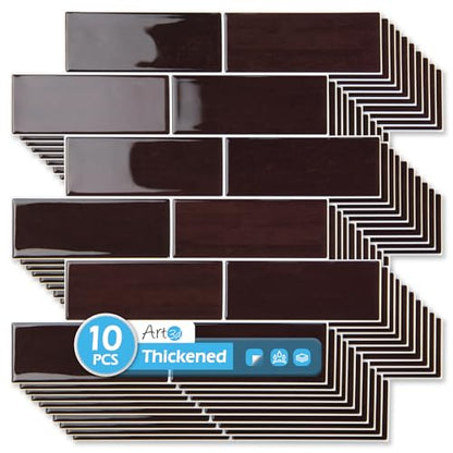 Art3d Peel and Stick Backsplash, Subway Wall Tile, 10-Pack, Dark Burgundy - color: Dark Burgundy