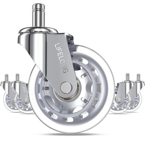 Lifelong Office Chair Wheels Replacement, Heavy Duty, Silver, 5-Pack - color: Silver, size: 3 Inch