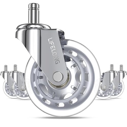 Lifelong Office Chair Wheels Replacement, Heavy Duty, Silver, 5-Pack - color: Silver, size: 3 Inch