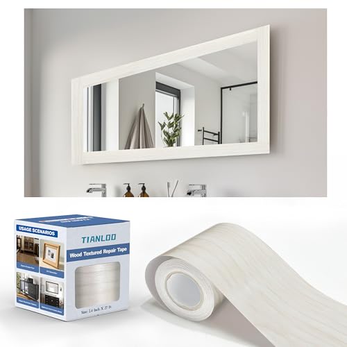 TIANLDD 27 FT Wood Grain Wallpaper Border, Removable Waterproof Mirror Border Peel and Stick,Bathroom Mirror Frame Border.(White Oak) - color: White Oak, size: 3.15 inches x 27 feet