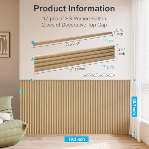 Art3d 79.3 x 40.7 Inch Beaded Wainscoting Wall Panel, 22.38 sq.ft, Oak - color: Oak, size: 79.3"x40.7"
