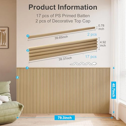 Art3d 79.3 x 40.7 Inch Beaded Wainscoting Wall Panel, 22.38 sq.ft, Oak - color: Oak, size: 79.3"x40.7"