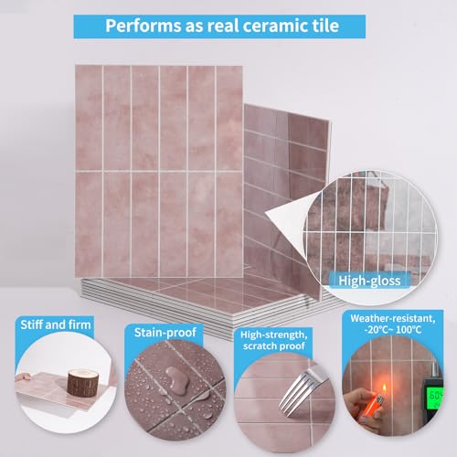 Art3d 11.4 x 9.1 in Faux Marble Peel and Stick, Backsplash Tile, Pink - color: Pink