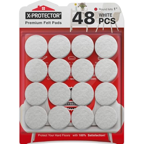 Felt Furniture Pads X-Protector - 48 PCS 1" - Premium Felt Pads (White) - size: 48 PCS 1" White, Round