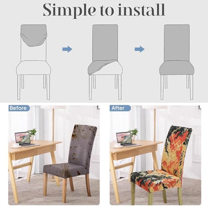 Dining Chair Covers, Dining Room Chair Cover Set of 4 - color: Flame Geometry, size: 4