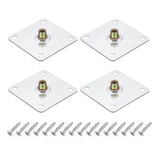 uxcell 4Pcs M8 Brad Hole t Nut, 70mm/2.8inch Square Base Weld Nuts Flange Insert Female Thread with Mounting Screws for Wood Furniture - size: M8