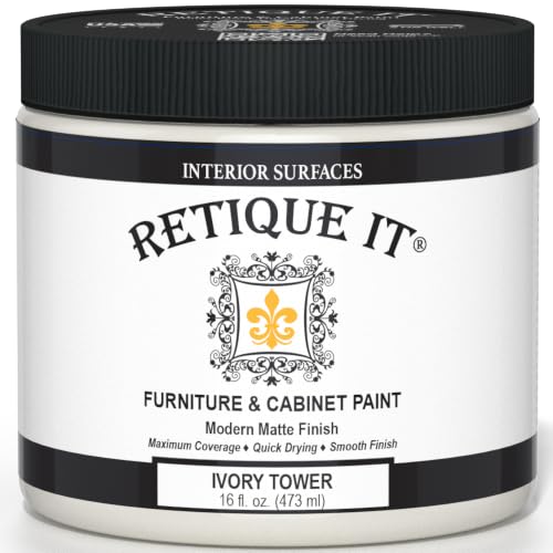 Retique It Furniture and Cabinet Paint - Paint for Cabinets, Dressers, Tables, Doors and DIY Home Decor Projects, Ivory Tower, 16 oz